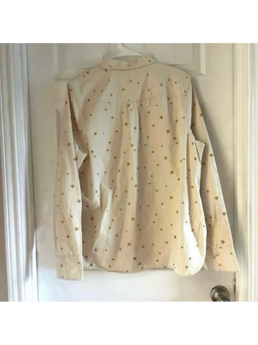 J Crew Ecru + Gold Star Print Canvas Cotton Western Coastal Cowgirl Shirt Jacket